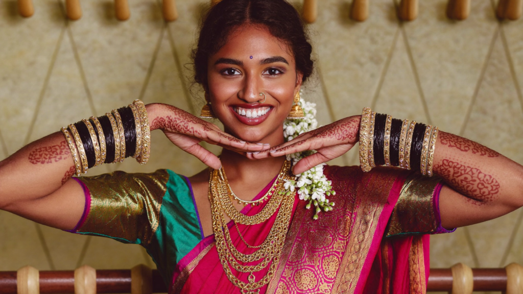Indian bride with natural HD bridal makeup by Anushree Shewale