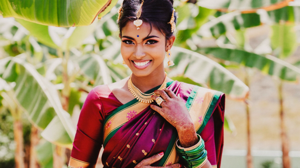 South Indian bridal makeup with Kanjeevaram saree in Navi Mumbai