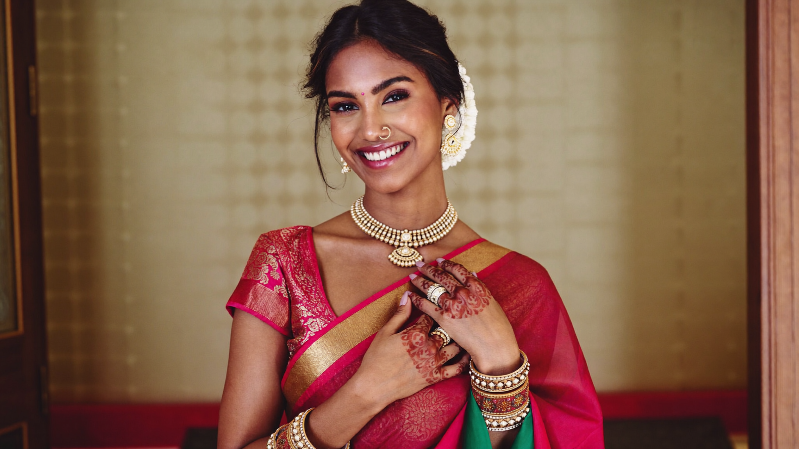 Bride getting bridal makeup done at a vanity
